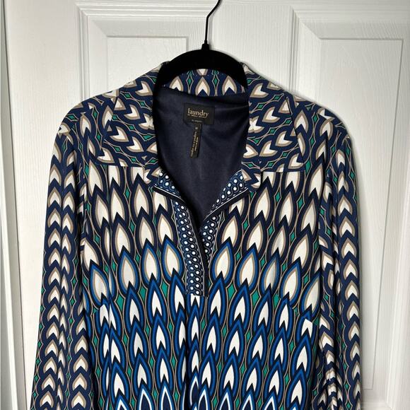 Laundry by Shelli Segal Blue and Green Print Long Sleeve Tunic Dress Size M - Picture 2 of 6